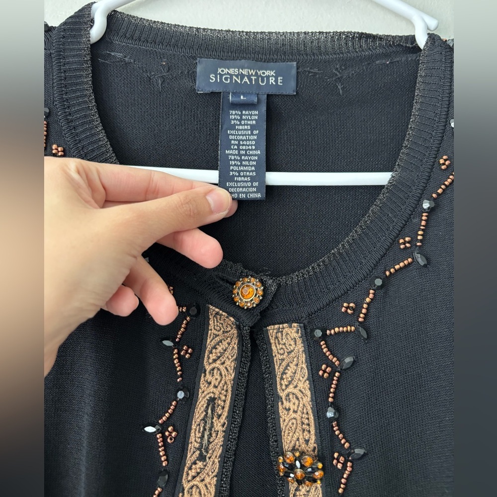 Y2K Cottagecore Black Boho Embroidered Beaded Fairycore Whimsical Cardigan Large - Picture 3 of 10